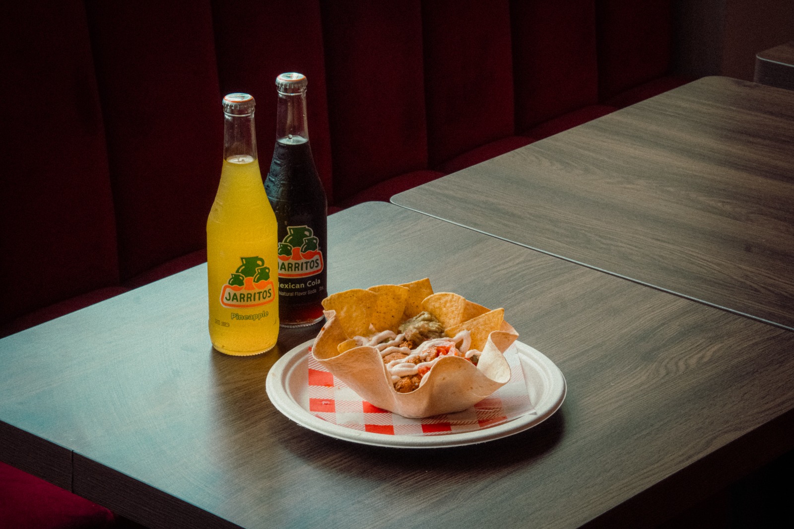 Table set with Mexican dishes and marigolds